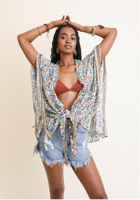 Floral Front Tie Kimono