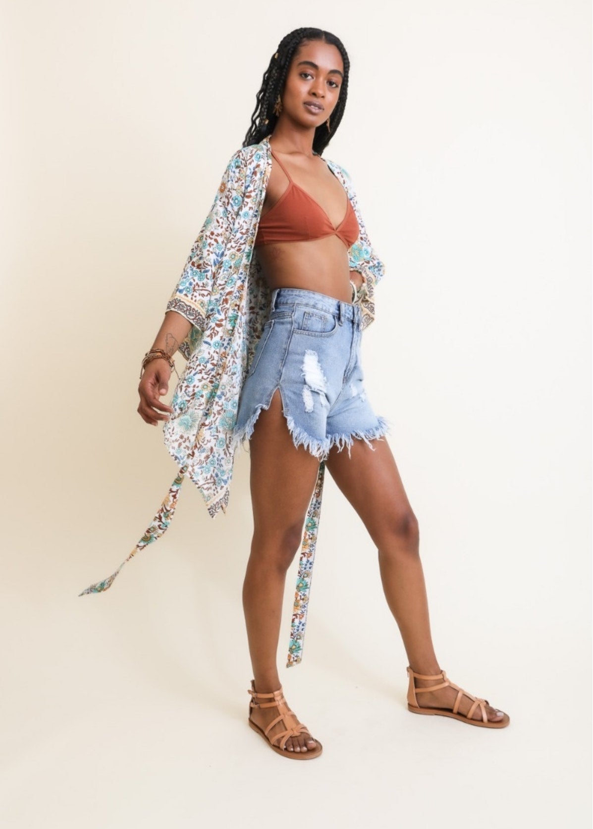 Floral Front Tie Kimono
