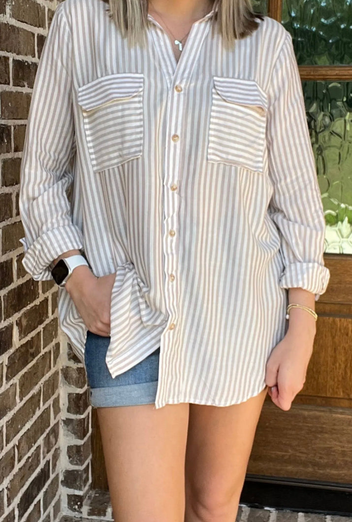 Striped Lightweight Woven Top (mocha)