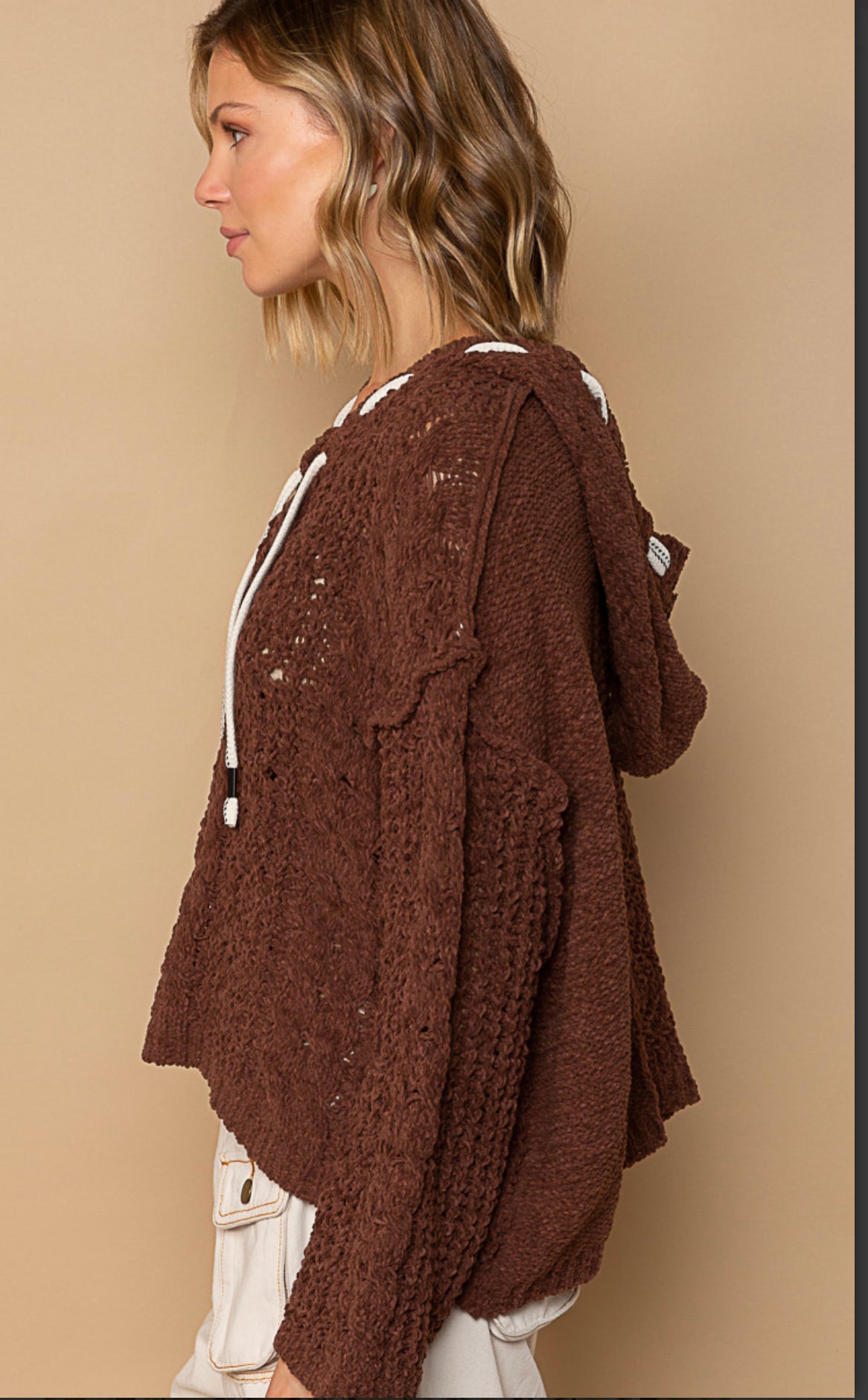 Chenille V-Neck Sweater with Long Sleeves (Deep Chocolate)