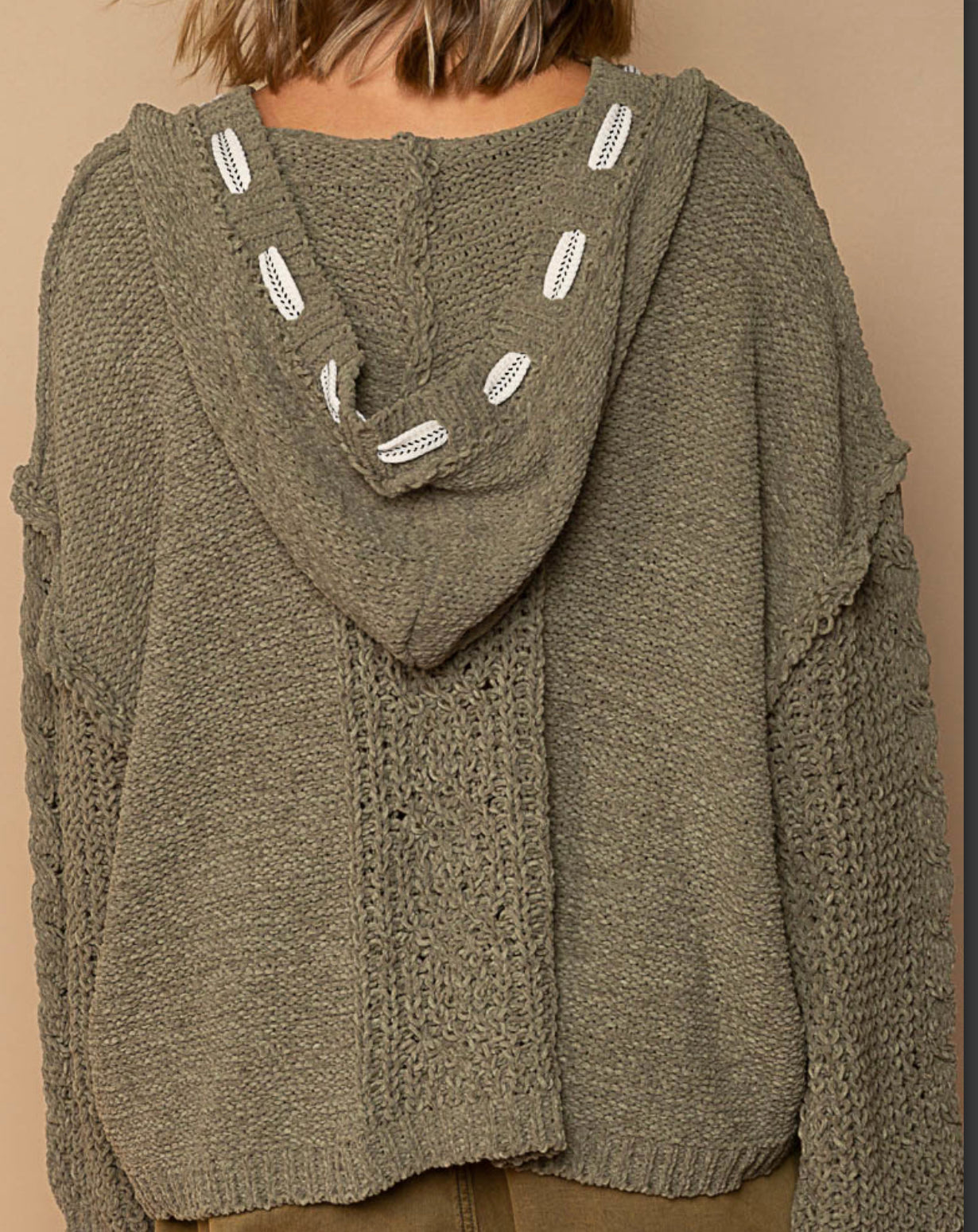 Chenille V-neck hoodie (moss khaki)