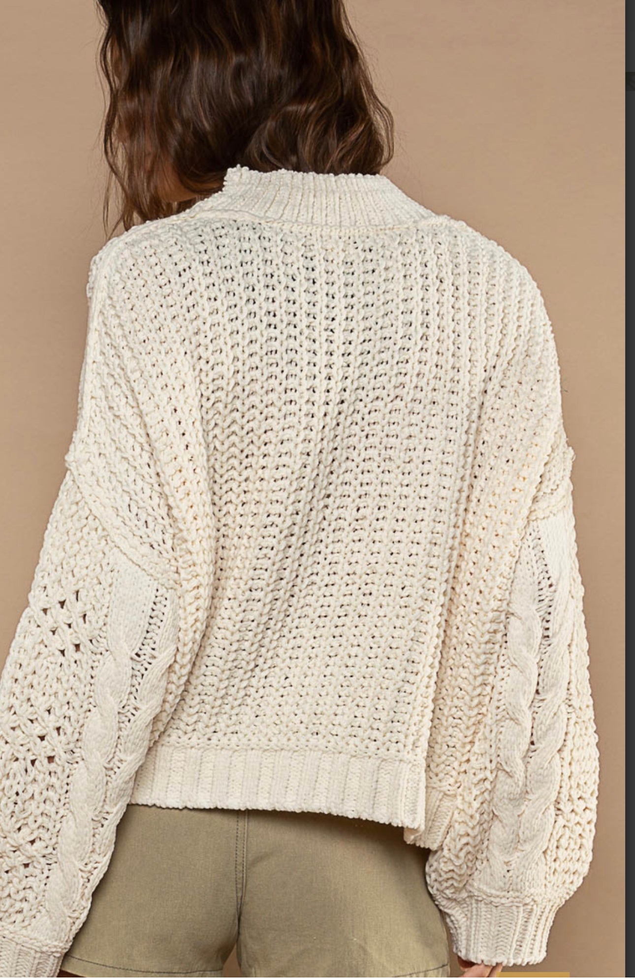 Soft Pullover Sweater with a Mock Neckline (Cream)