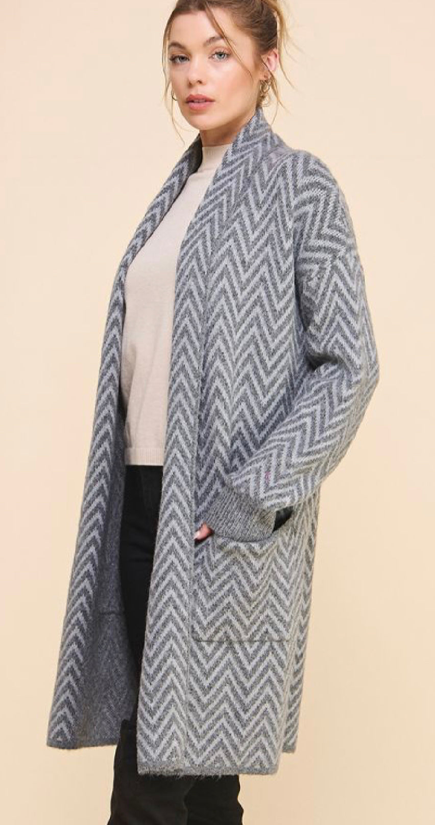 Super Soft and very Versatile Chevron Cardigan (Heather Grey)