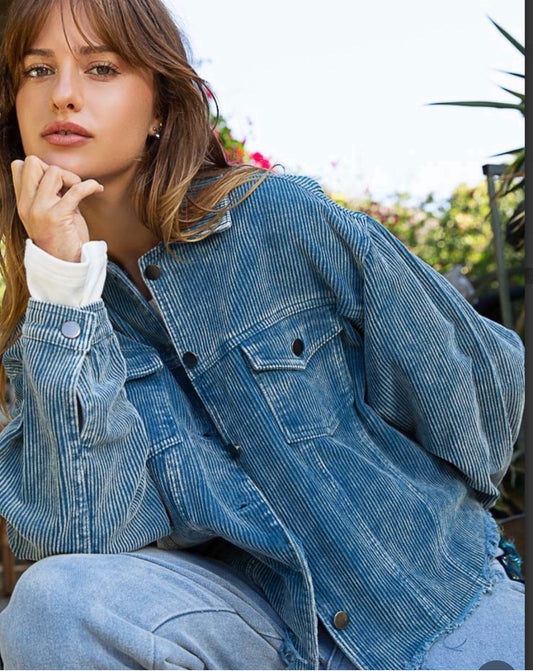 Corduroy distressed Jacket (Sea Blue)