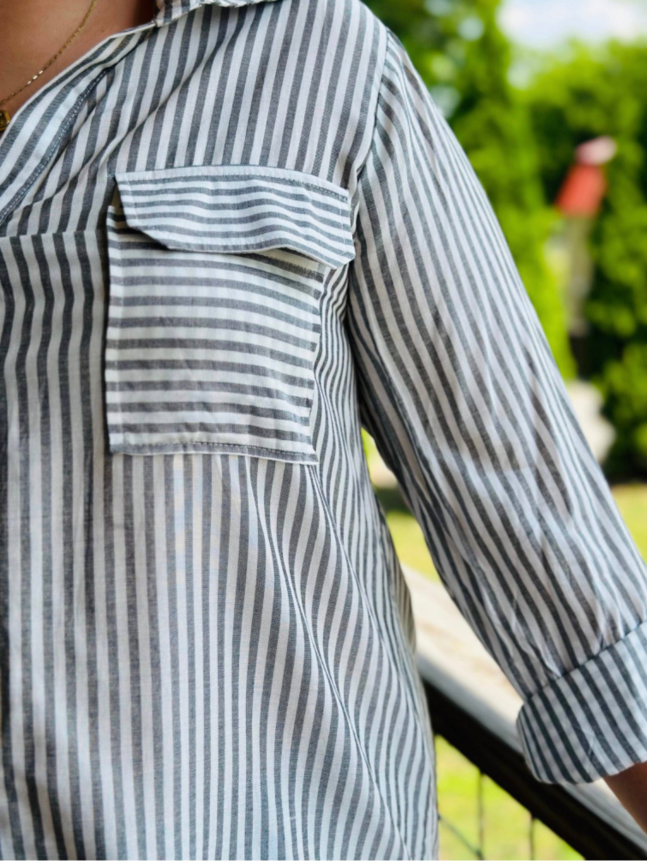 Striped Lightweight Woven Top (black)