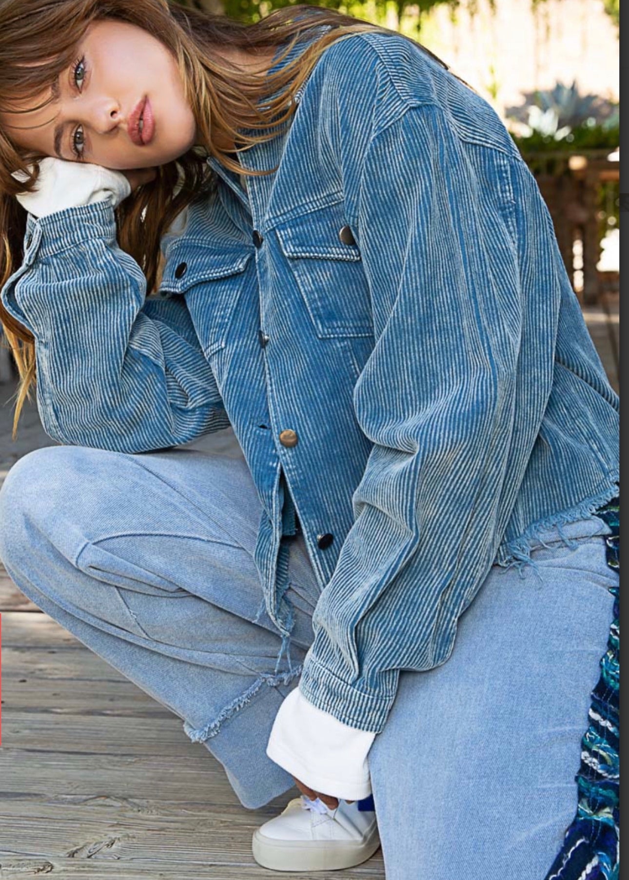 Corduroy distressed Jacket (Sea Blue)