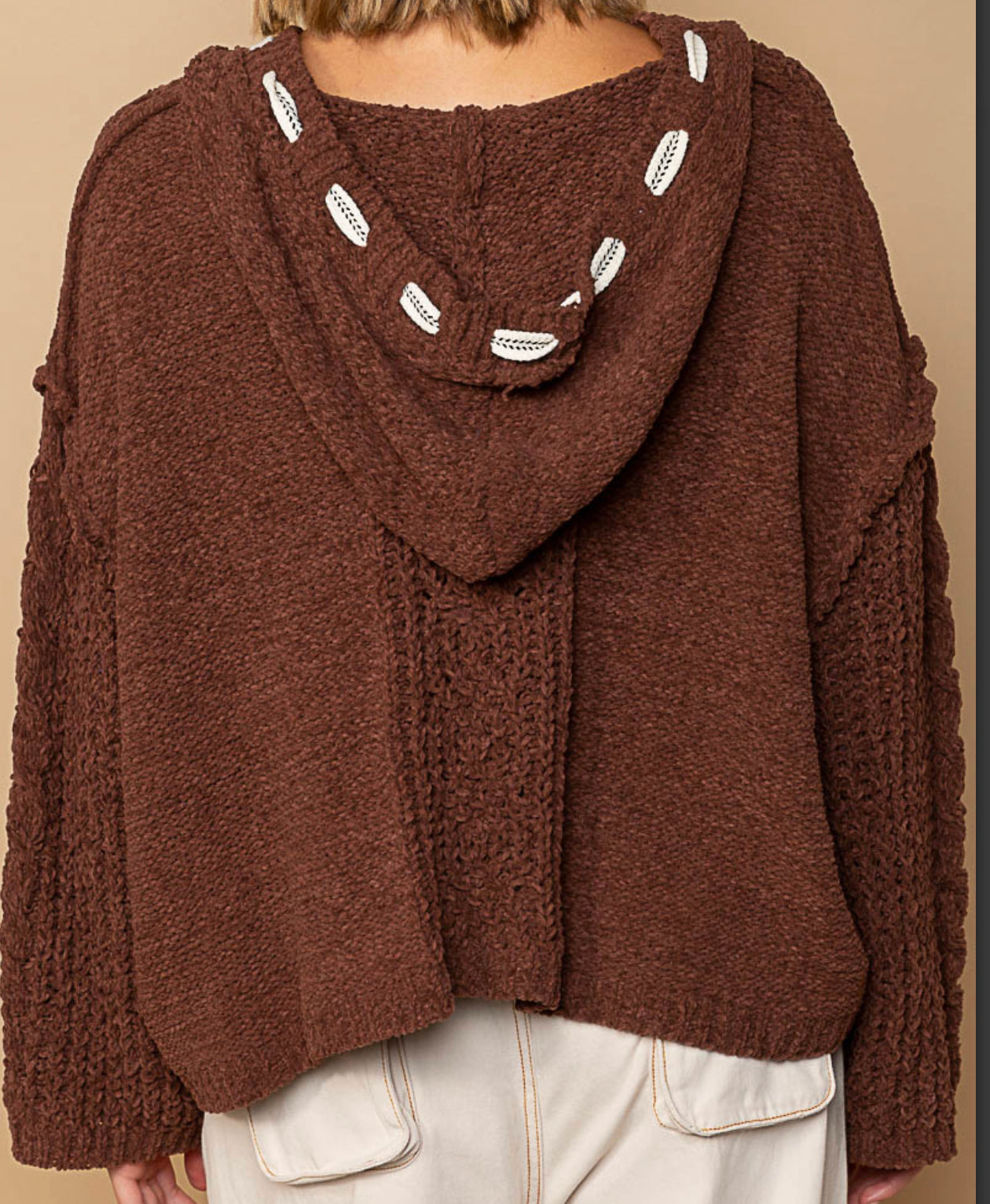 Chenille V-Neck Sweater with Long Sleeves (Deep Chocolate)