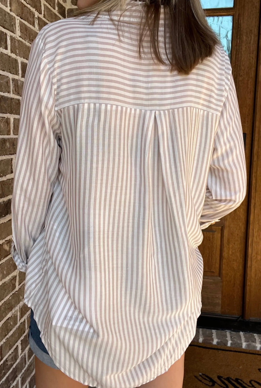 Striped Lightweight Woven Top (mocha)