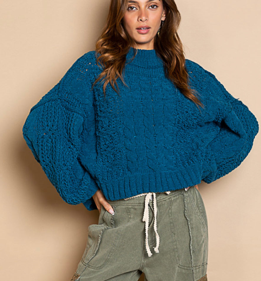 Soft Pullover Sweater with a Mock Neckline (Ocean Blue)