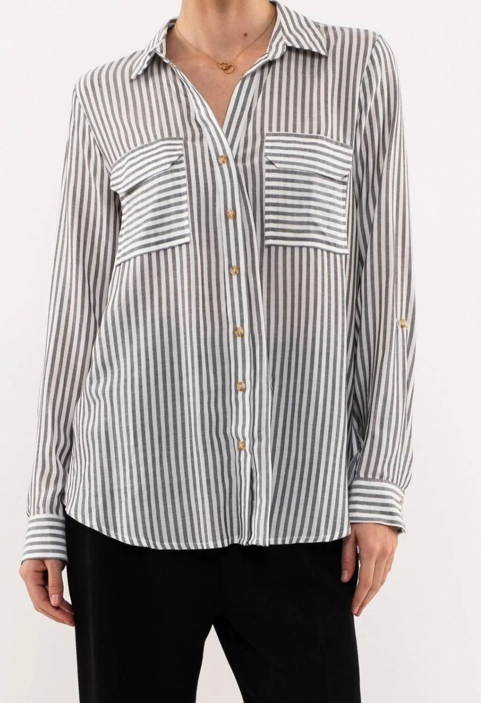 Striped Lightweight Woven Top (black)