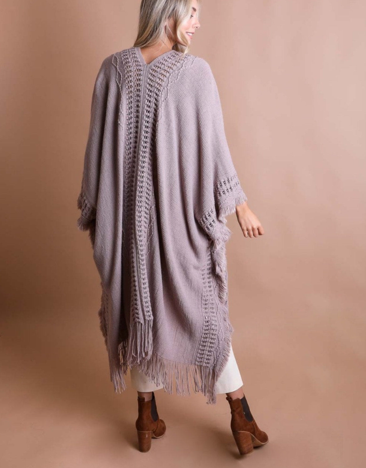 Open Front Frayed Border Bohemian Ruana: Where Comfort Meets Boho Elegance