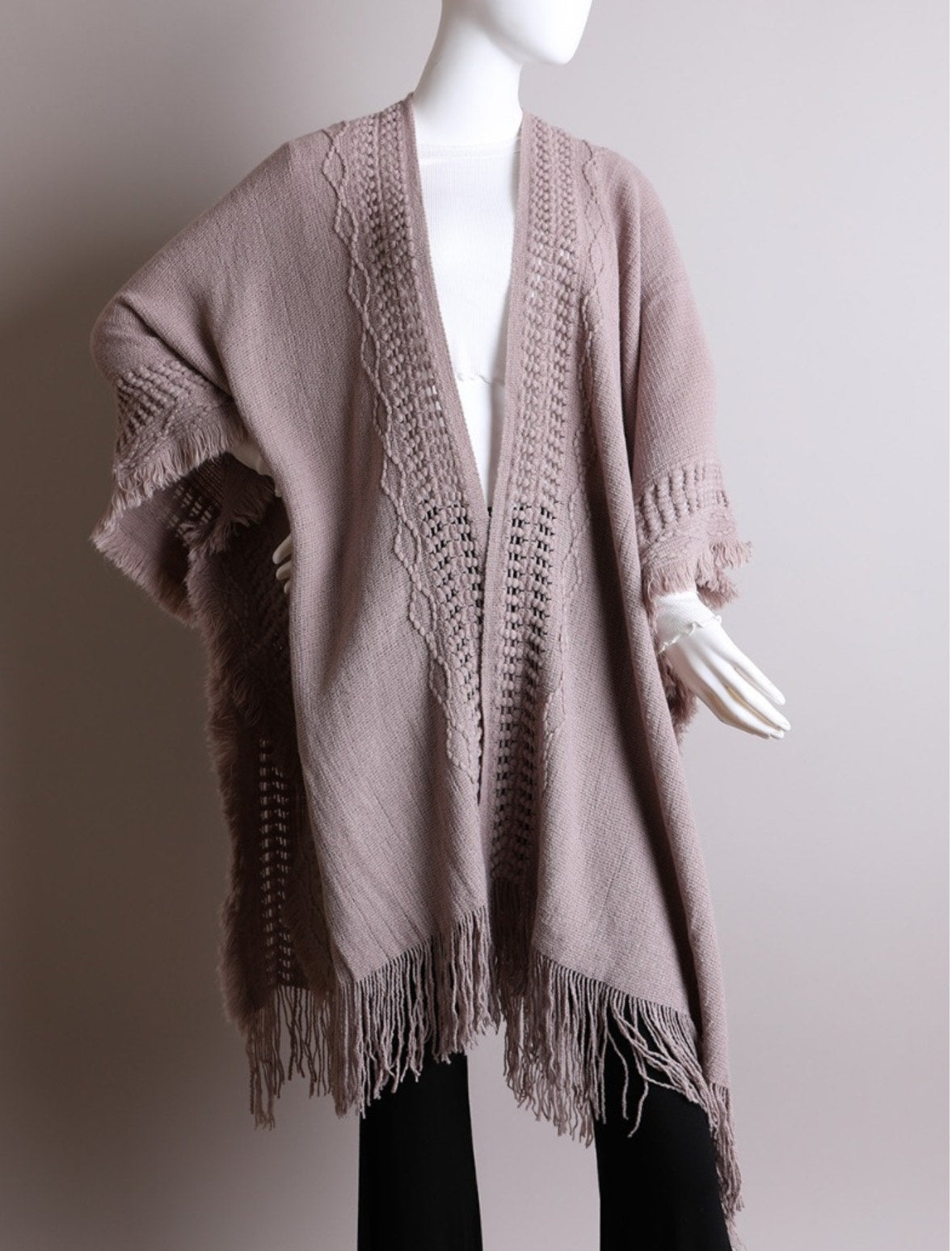 Open Front Frayed Border Bohemian Ruana: Where Comfort Meets Boho Elegance