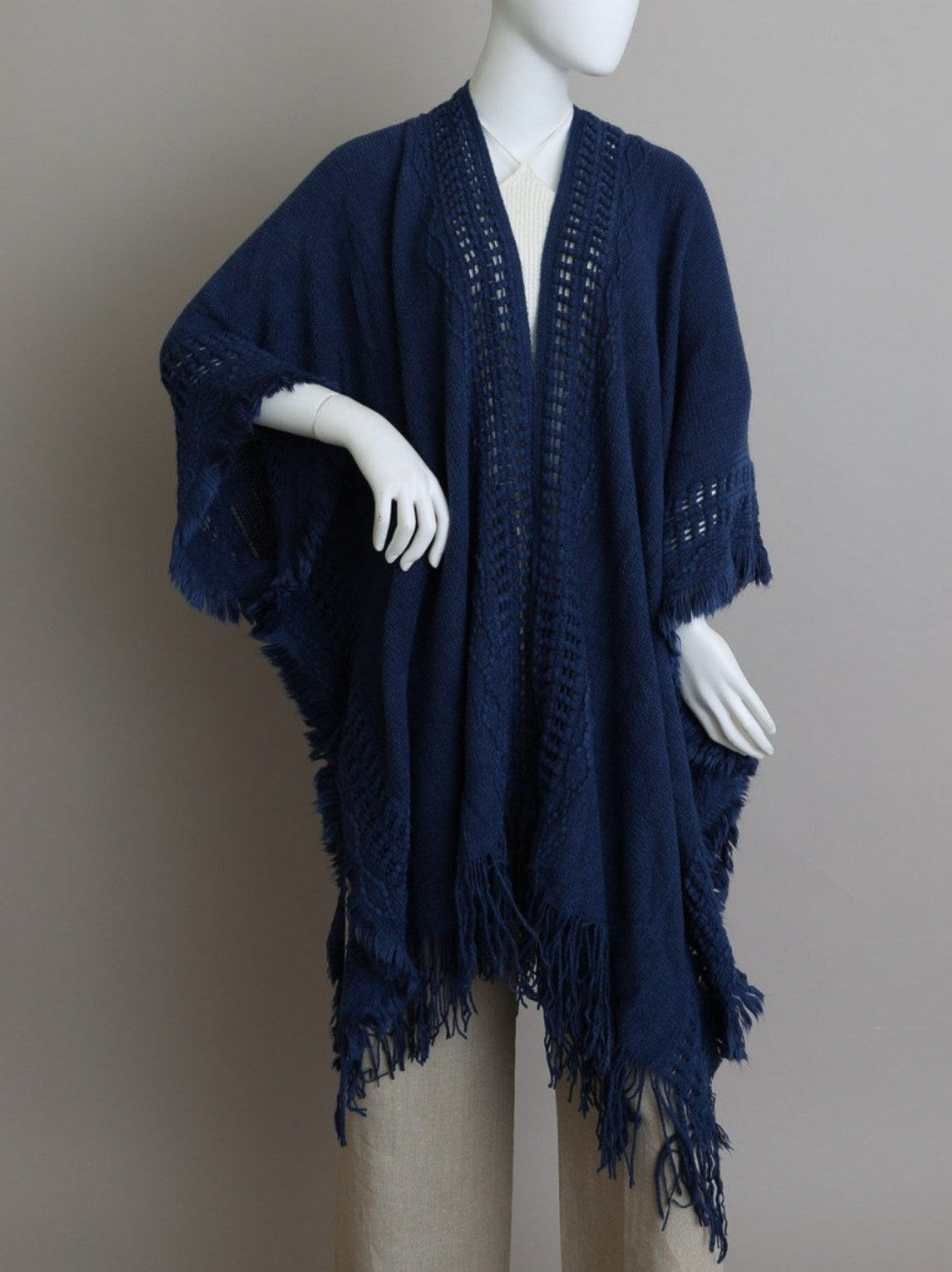 Open Front Frayed Border Bohemian Ruana: Where Comfort Meets Boho Elegance